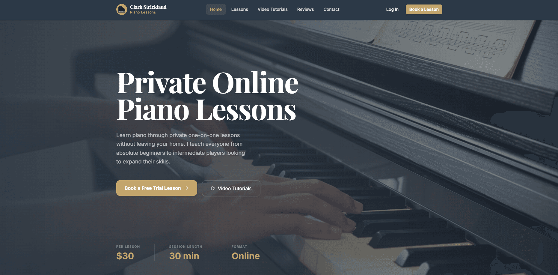 Clark Strickland piano lessons website preview